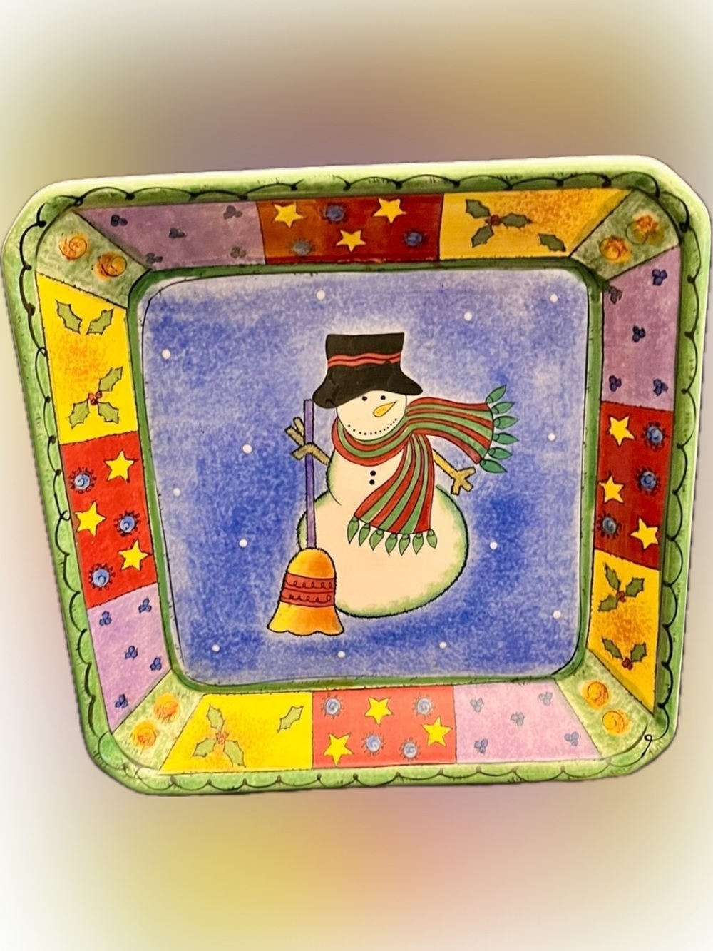 Sango Sue Zipkin Sweet Shoppe Christmas Snowman Platter 10.5" Stoneware Tray